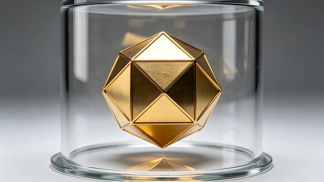 Abstract premium digital asset security concept with gold sculpture