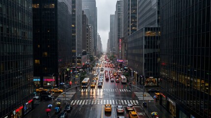 Custom blinds with your photo Busy city street with tall buildings and traffic