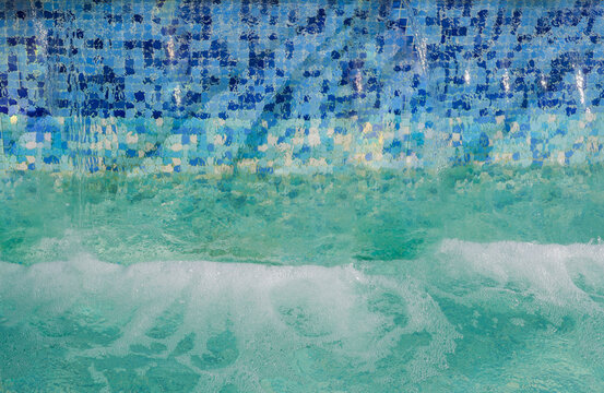 abstract background of fountain with blue mosaic tiles
