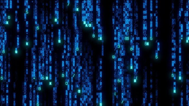 Vibrant Matrix of Numbers Animating Through frame. Blue Technology Background. Seamless Loop.