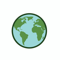 Obraz premium World map illustration with continents in green outline on blue ocean background
