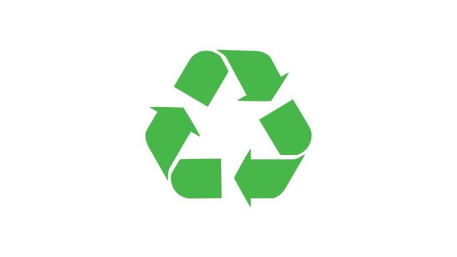 4K recyclable symbol animation with white background, flat recycling icon for waste management, environmental education, sustainability and motion graphic projects.