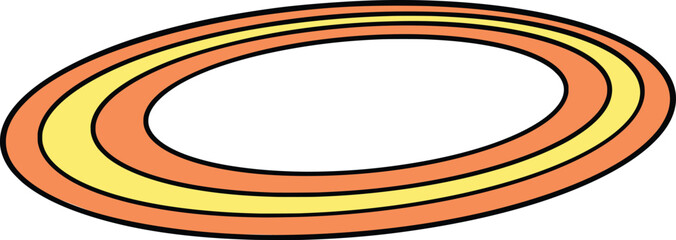 Hand-drawn orange and yellow planetary ring with layered oval bands and bold black outline, isolated on white, playful cartoon illustration for space, orbit, astronomy, and cosmic themes © Galih