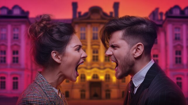Two lovers arguing in a luxurious mansion