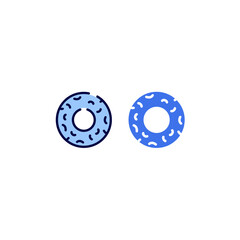 Obraz premium Sweet donut glaze pastry line and flat vector icons