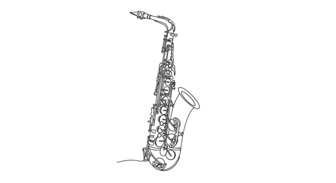 Minimalist Single Line Drawing of a Saxophone on White Background