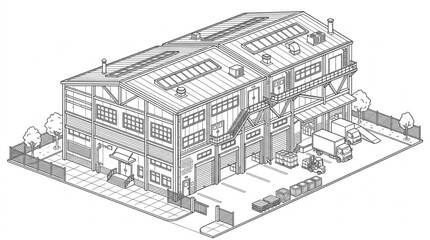 Fototapeta premium Architectural drawing of a large industrial factory building.