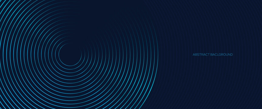 Abstract circular blue line pattern on dark background with glowing light effect and corporate design style.