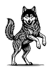 Obraz premium Majestic Standing Wolf Vector Illustration, Black and White Alpha Wolf Mascot Logo and Silhouette Design for Tattoo and T-Shirt Print