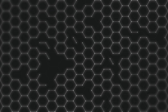 Abstract hexagonal pattern background with glowing outlines and dark center.