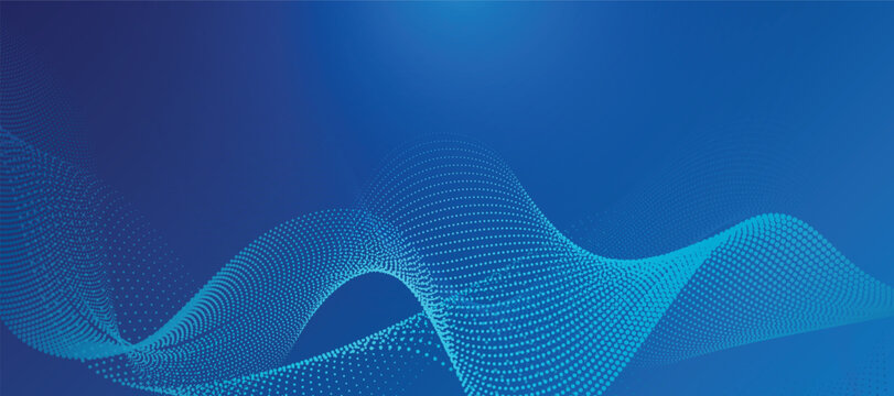 Dynamic blue wave background made of small digital particles.