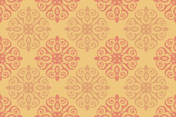 Elegant seamless damask pattern vector background. Classic luxury floral ornament in rose pink and warm beige colors. Perfect for wallpaper, textile fabric, wrapping paper, wedding invitations. © Thanawat