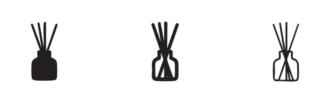 Reed diffuser icon set. Aromatic home fragrance and essential oil diffuser for relaxation and ambiance.