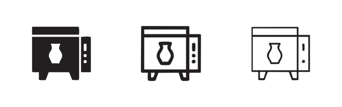 Ceramic Kiln or Microwave Oven Icon Set with Pottery Symbol