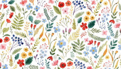 Naklejka premium Romantic botanical blooms arranged in watercolor pattern format