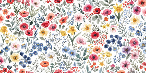 Naklejka premium Romantic blossom pattern in delicate watercolor vector aesthetics