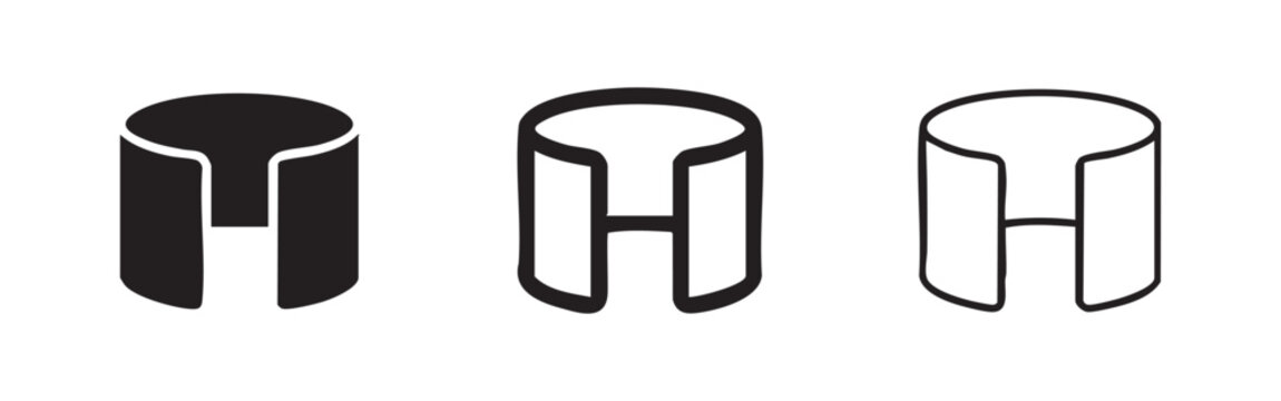 Metal cuff or open ring icon set in solid and outline art