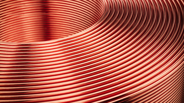 Coil copper cable wires in warehouse - 3d illustration