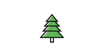 Obraz premium A simplified illustration of a green, stylized evergreen tree with a black outline against a white background