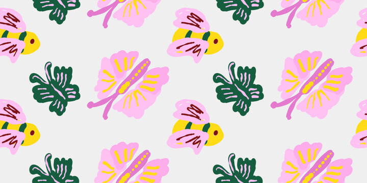 Summer bright seamless pattern with insects.
