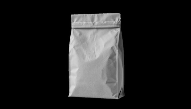 Plain Silver Packaging Bag for Food or Product Storage on White Background