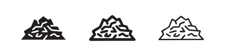 Pile of rocks or stones icon set. Abstract mountain, construction material or landscape element symbol. © liubomir118809