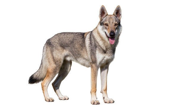 Full body of a Czechoslovakian wolfdog standing, isolated on transparent background