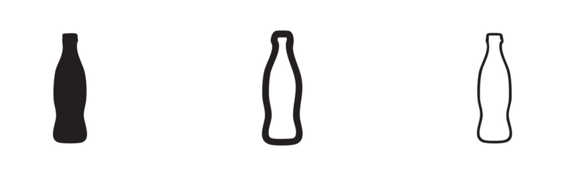 Soda bottle icon set. Soft drink, beverage or classic refreshment symbol.