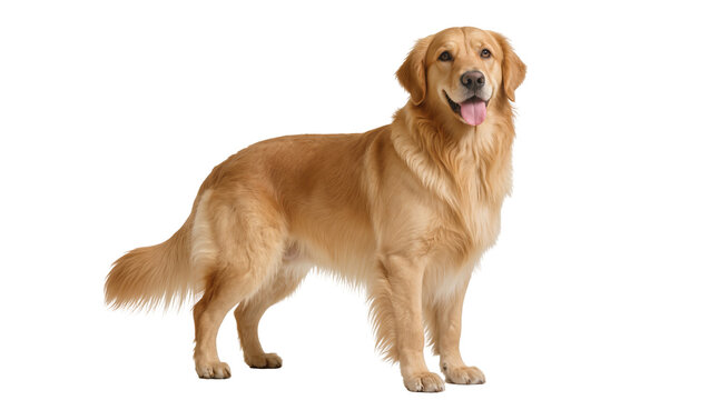 Golden Retriever dog standing attentively, isolated on transparent background