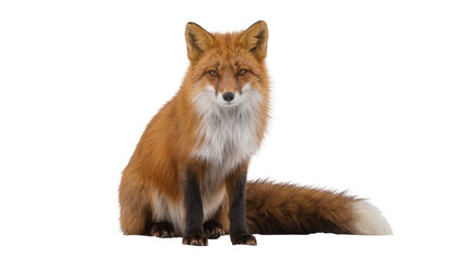 Red fox with bushy tail sitting, isolated on transparent background © Mira
