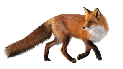 Fototapeta premium Red fox with bushy tail walking, isolated on transparent background