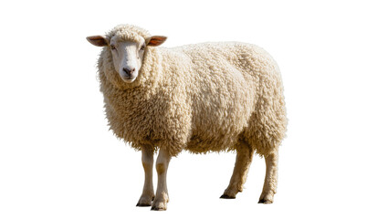 Fototapeta premium Fluffy white sheep with thick woolly fleece, isolated on transparent background