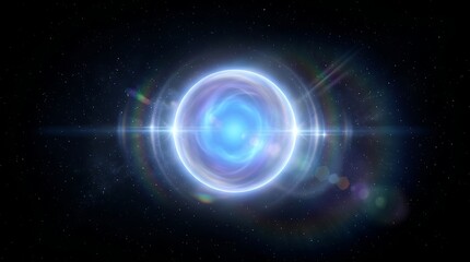 Obraz premium Vibrant blue glowing orb emitting radiant light beams and energy waves in a dark cosmic space setting with a mystical and futuristic mood.