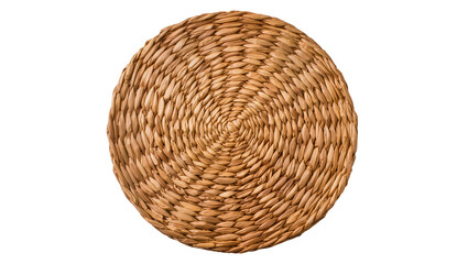 Fototapeta premium Round woven straw placemat with natural texture, isolated on transparent background
