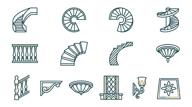 Collection of Architectural Staircase and Balustrade Elements.