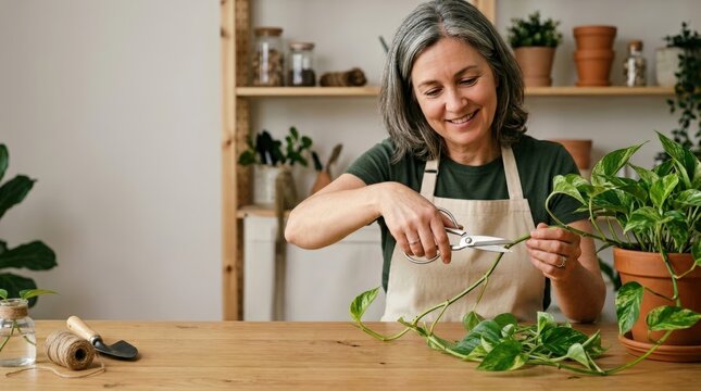 Indoor gardening mentor pruning leggy houseplant at home