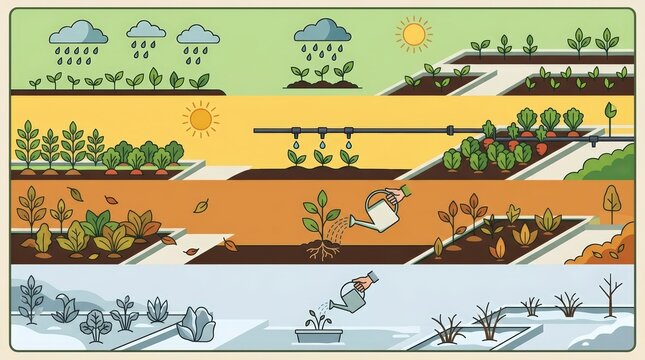 Seasonal garden watering schedule for spring, summer, autumn, and winter