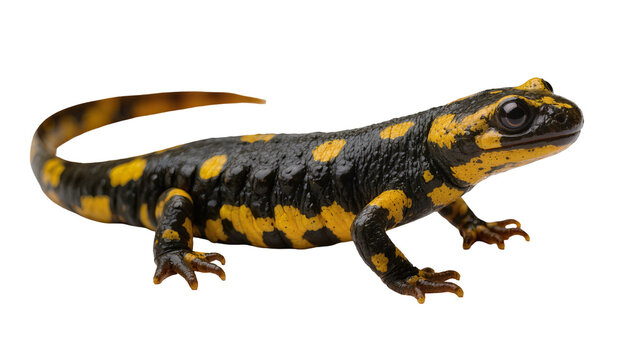 Black and yellow spotted salamander, isolated on transparent background