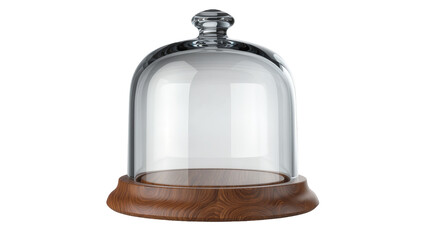 Clear glass dome cloche with wooden base, isolated on transparent background © Noah