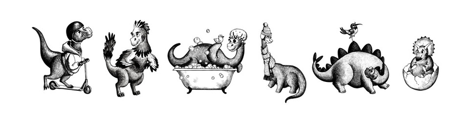A set of illustrations featuring various carnivorous and herbivorous dinosaurs © Anna Bastron