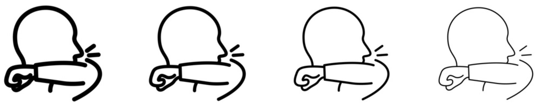 Set of icons demonstrating proper sneezing and coughing etiquette for disease prevention. Vector illustration.
