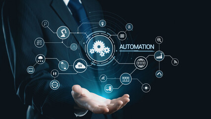 Fototapeta premium Modern automation drives workflow efficiency by connecting systems, people, and data. With intelligent automation, businesses unlock potential through seamless integration and automation tools. Elide