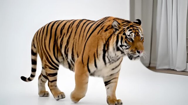 Majestic Tiger Walking Confidently in Studio Setting.