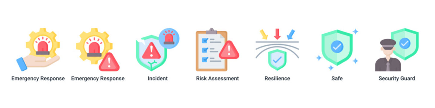 Emergency Shield web banner icon vector illustration with icons of Emergency Response, Emergency Response, Incident, Risk Assessment, Resilience, Safe and Security Guard