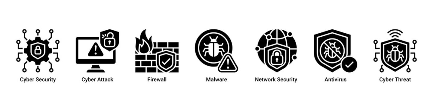 Cyber Defense web banner icon vector illustration with icons of Cyber Security, Cyber Attack, Firewall, Malware, Network Security, Antivirus and Cyber Threat