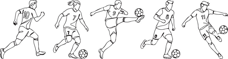 Soccer football players line art sketches with numbers vector illustration © smcreovent