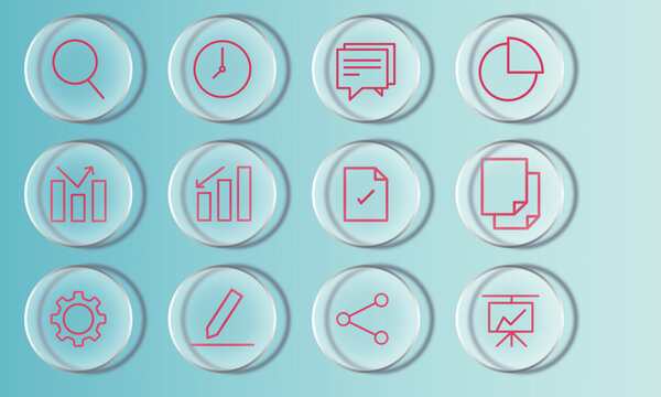 A set of glass icons in the neomorphic style
