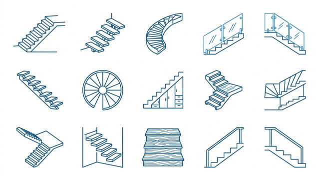 Collection of architectural stair designs and blueprints.