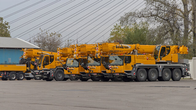 Mobile Crane Truck Construction Equipment Parking Lot