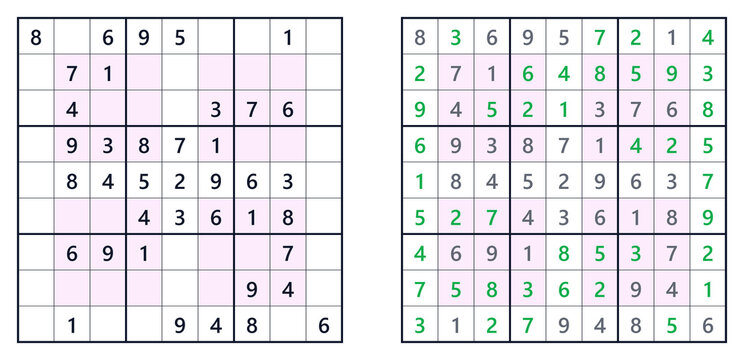 Sudoku solution page with easy level and hyper difficulty style. For a book of Japanese Sudoku puzzles  